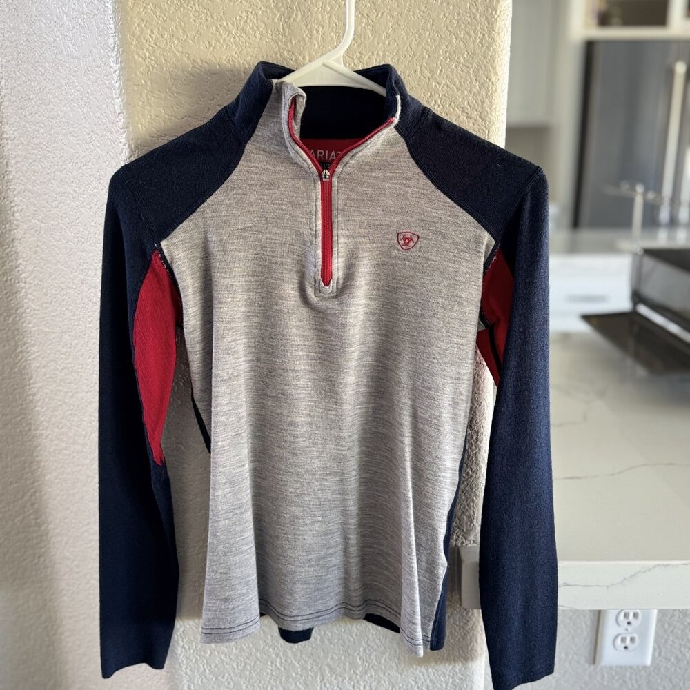 Ariat Tek Cold Series 1/4 Zip Womens Size XS Long Sleeve Blue/Red/Gray